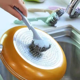 Dụng cụ cọ nồi có tay cầm , búi cọ nồi inox.