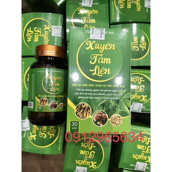 Viên uống Xuyên tâm liên Nấm lim xanh Đông trùng hạ thảo 30 viên bồi dưỡng cơ thể và hệ hô hấp khoẻ mạnh