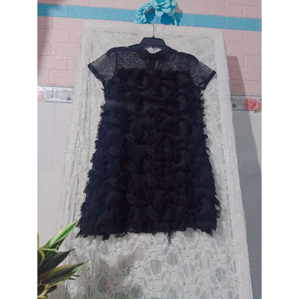 Đầm suông màu đen phối lưới hàng secondhand Size S M