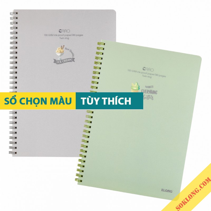 Vở caro 80 trang B5 Klong Ms 574 [Chọn Màu] gáy lò xo bìa nhựa, sổ Klong giấy dày viết không lem