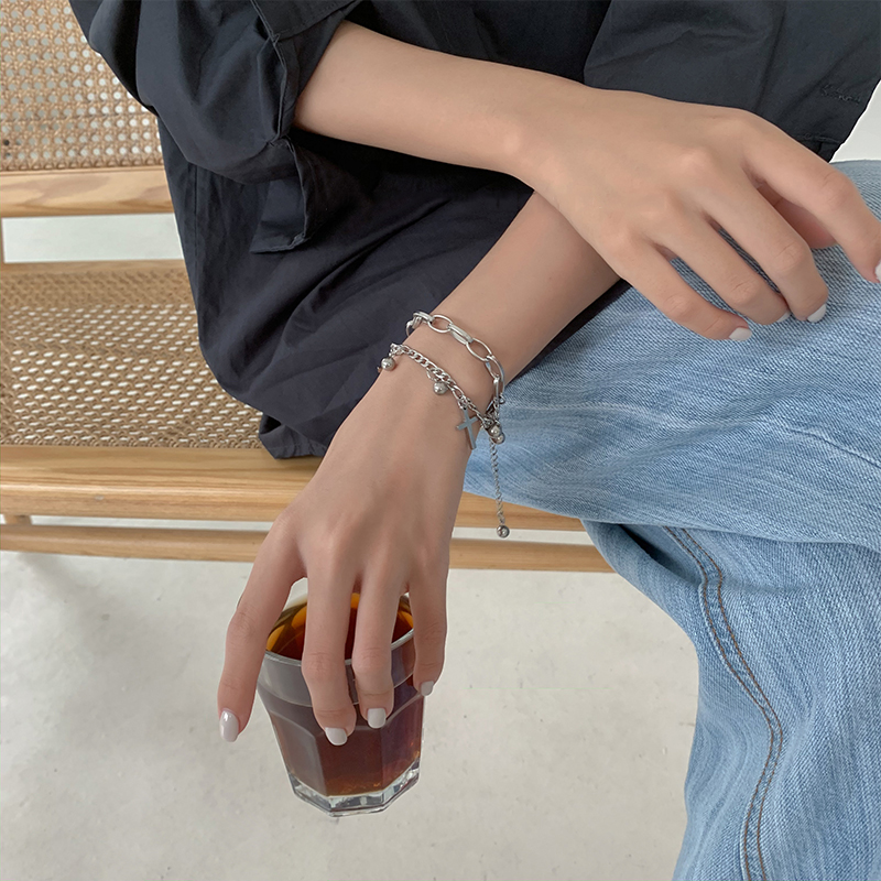 Vòng Tay Hai Lớp Bằng Thép Titan Phong Cách Hip Hop Cho Cặp Đôi