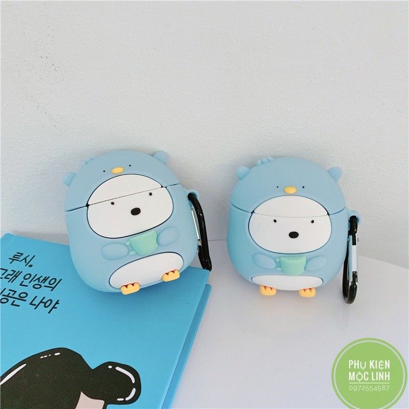 ☘️Tặng kèm móc treo☘️Case Airpod 1 2 i11, i12...Vỏ bao bọc Chim cánh cụt xanh đựng tai nghe không dây airpods PENGUIN
