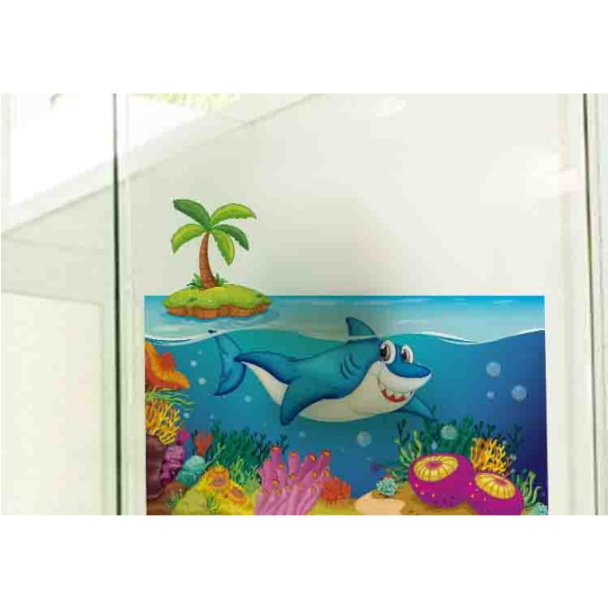 Decal Dán Kính Cao Cấp - Cá Mập Lớn ( 60x58cm )