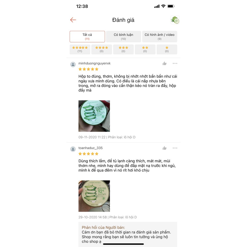 (Chính hãng)Gel lô hội Soothing &amp; Moisture Aloe Vera 92% Nature Republic 300ml - Cung cấp nước, độ ẩm -giảm bớt nếp nhăn