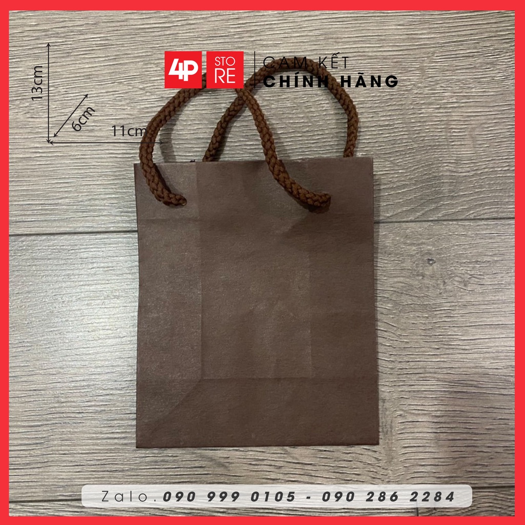 01 TÚI KRAFT NÂU ĐẬM QUAI DÙ 11X13X6CM - HỎA TỐC