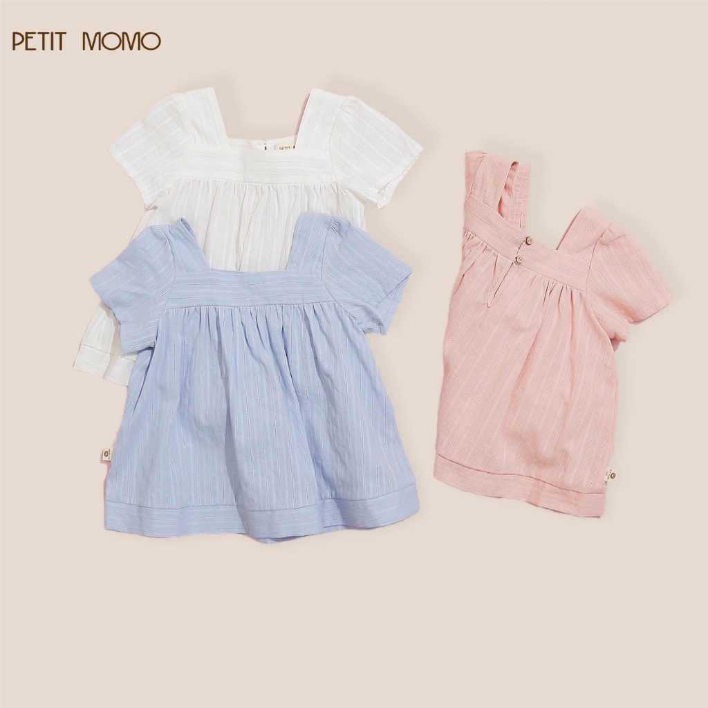 Áo Cộc Tay Cho Bé Gái (1-6 Tuổi) PETIT MOMO Dáng Babydoll Trơn Màu Vải Thô Siêu Mát Thấm Hút Mồ Hôi H146