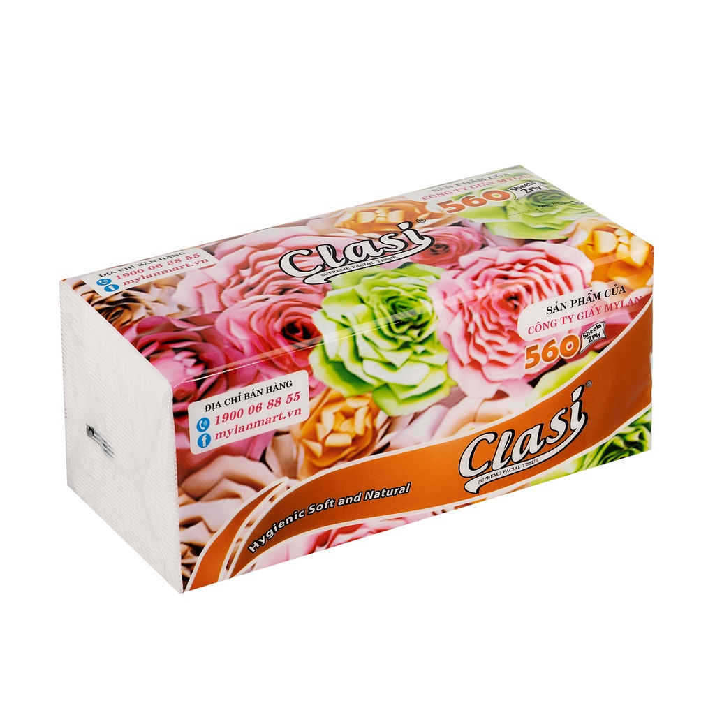 Giấy Rút Lụa Clasi Hoa Hồng Mylan 3 Lớp (560 Tờ/Gói, 4 Gói/Xách) siêu dai, mềm mịn, không tan trong nước