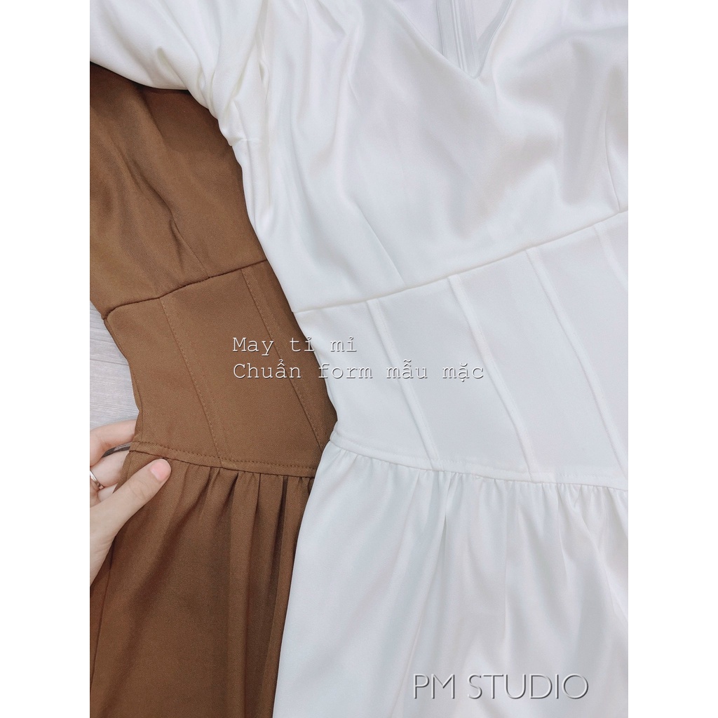 Váy cổ V táy bồng dễ mặc, đầm thiết kế tôn triệt dáng, v1 đẹp - v2 định hình bé tý tẹo- ai béo bụng cũng nên sắm nhớ