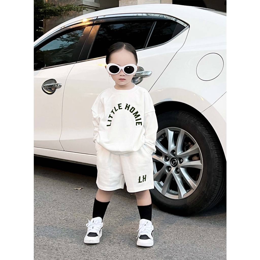 Bộ áo nỉ quần short littel home cho bé , set áo sweater trẻ em unisex,GonZ_kid