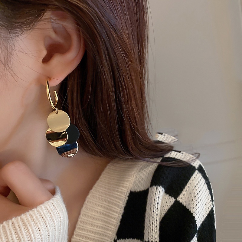 Bông tai tròn bằng kim loại mạ bạc 925 cao cấp thời trang phong cách Hàn Quốc