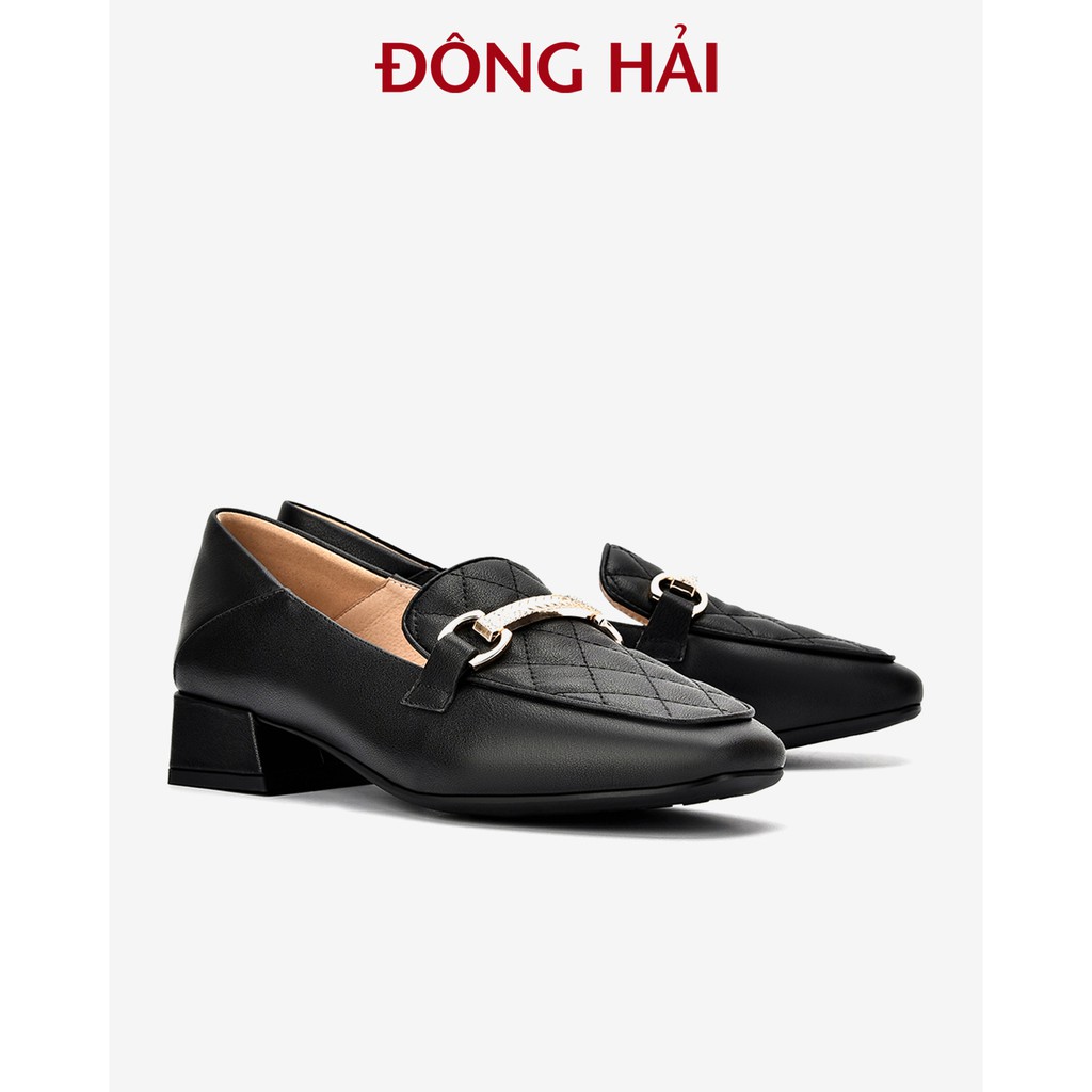 Giày lười nữ Zuciani gót vuông 3cm đính khóa cài viền đá nữ tính - GZD45