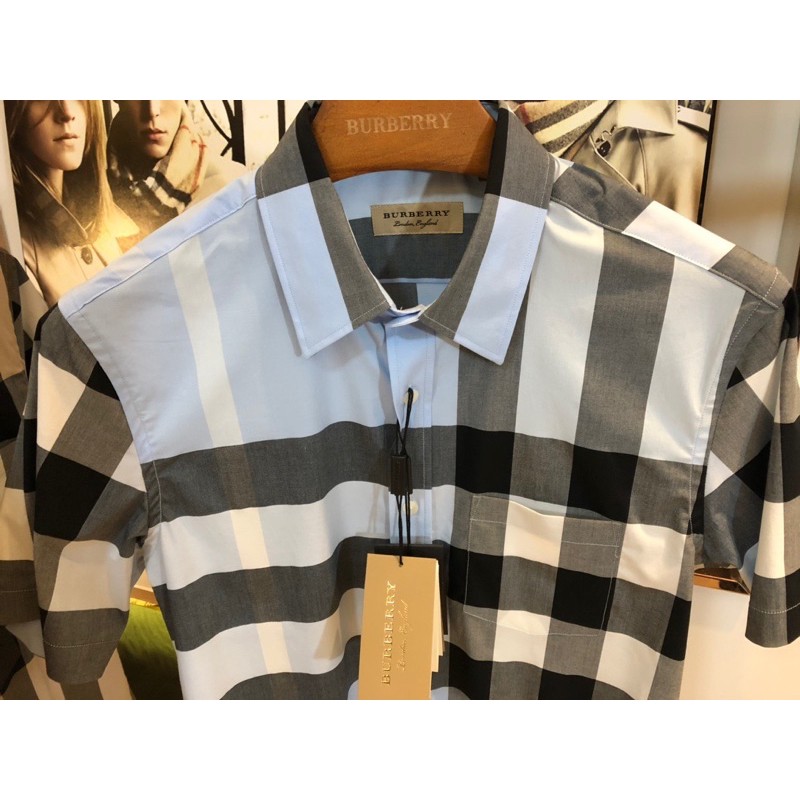 Áo sơ mi tay ngắn cho nam Burberry BBR cao cấp màu xanh nước biển