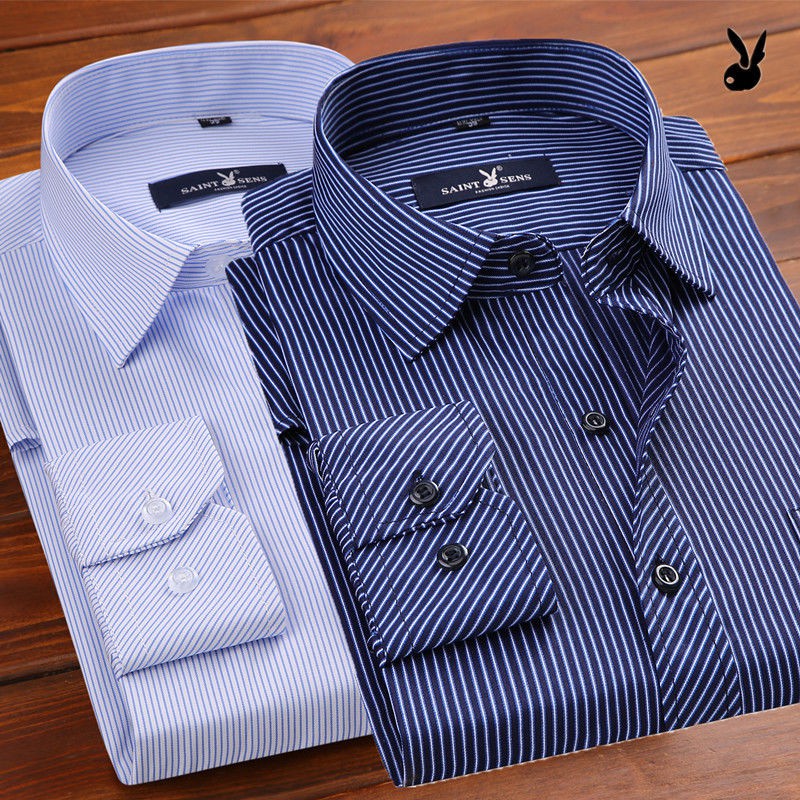 Áo sơ mi dài tay cổ bẻ họa tiết sọc thời trang Hàn Quốc cho nam | BigBuy360 - bigbuy360.vn