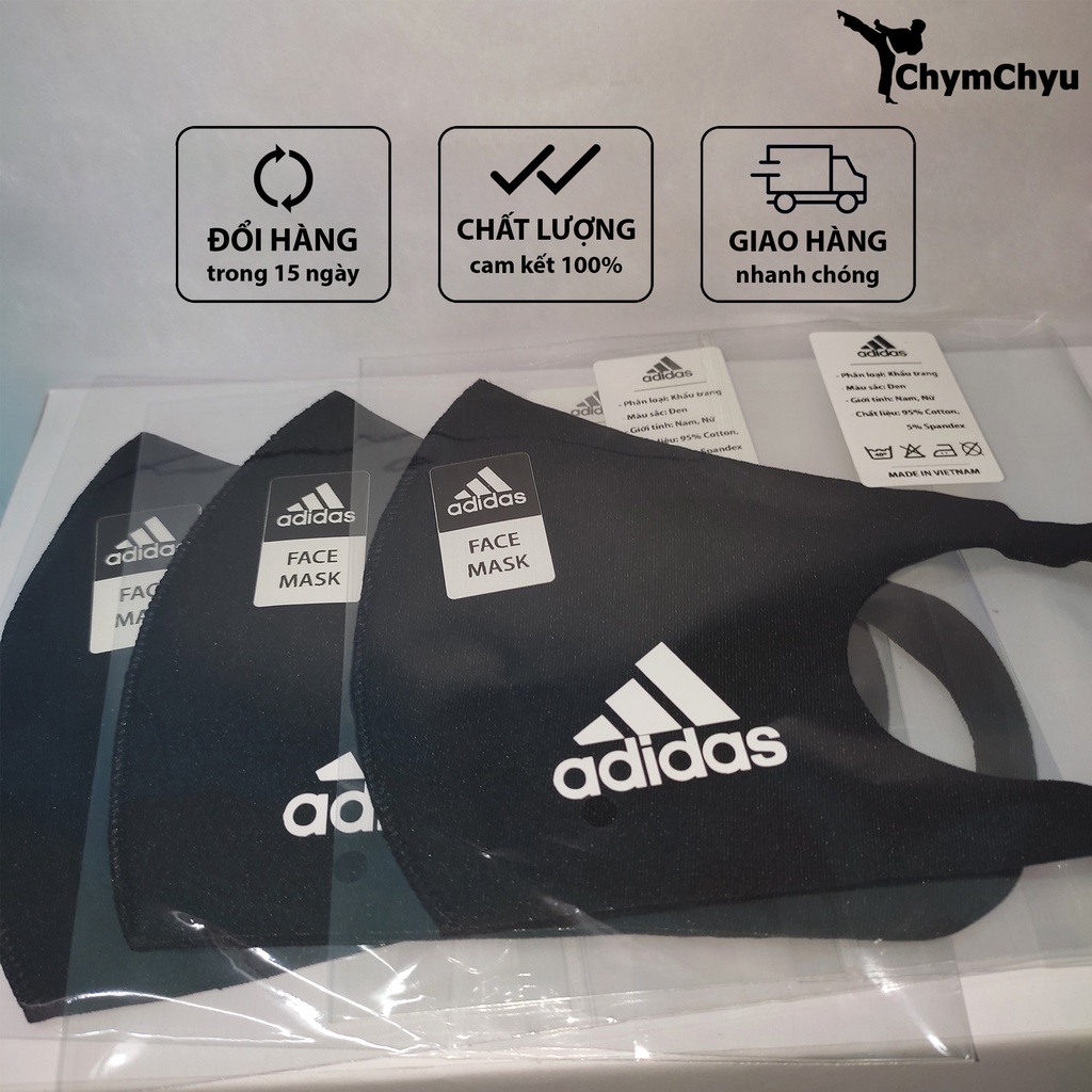 Khẩu Trang Vải Adidas Kháng Khuẩn, Kháng Nước Cao Cấp Màu Đen