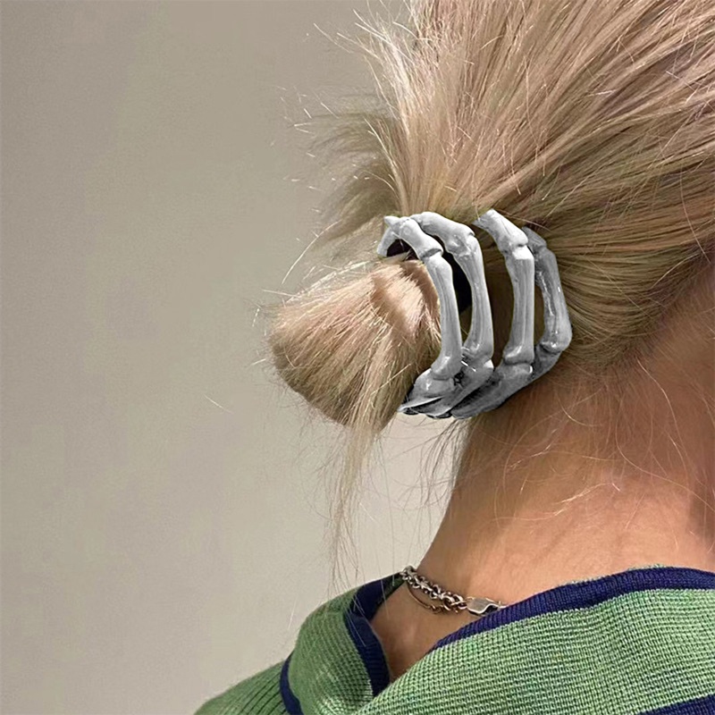 Vòng Tay Hở Mạ Bạc Hình Bàn Tay Đầu Lâu Cổ Điển Có Thể Điều Chỉnh Kích Cỡ