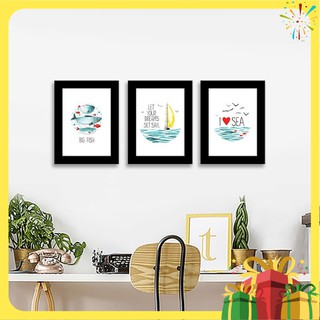 Bộ 3 khung ảnh treo tường màu đen kèm hình "Sea - Biển cả" TTK99