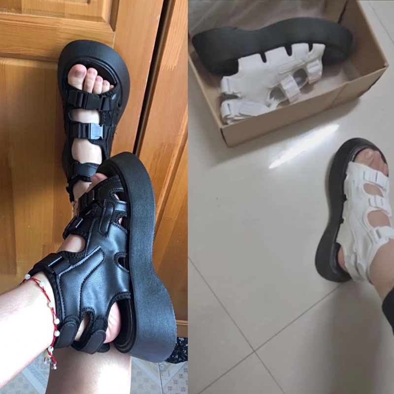 SANDAL độn đế 😉 dép chiến binh | dép da đen cao 😘 sandal tăng chiều cao