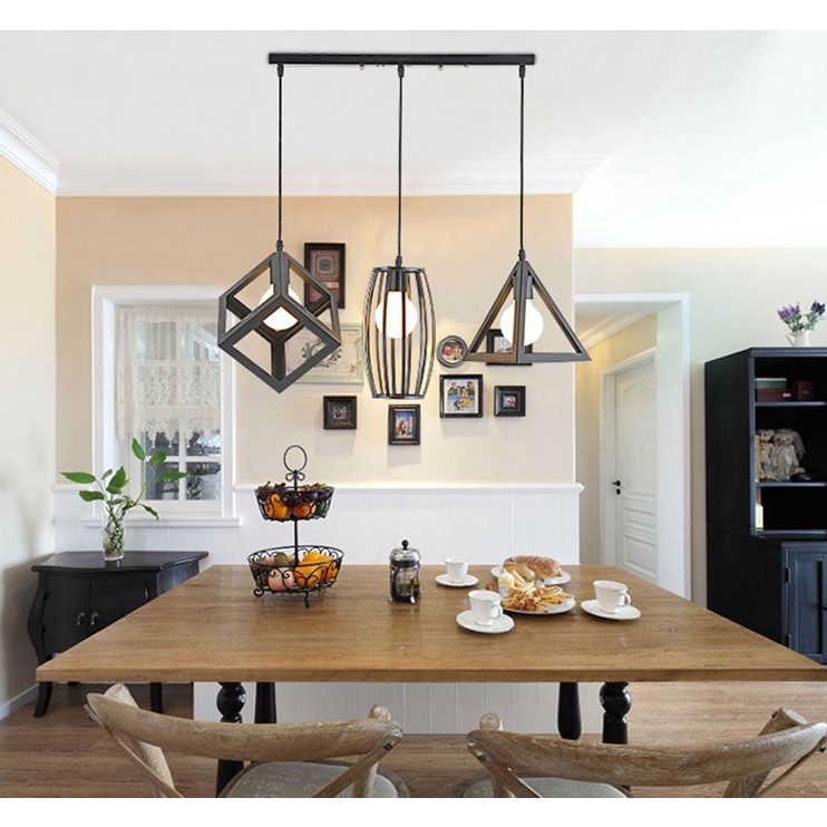 Đèn thả sắt hình khối hình học kèm bóng bulb