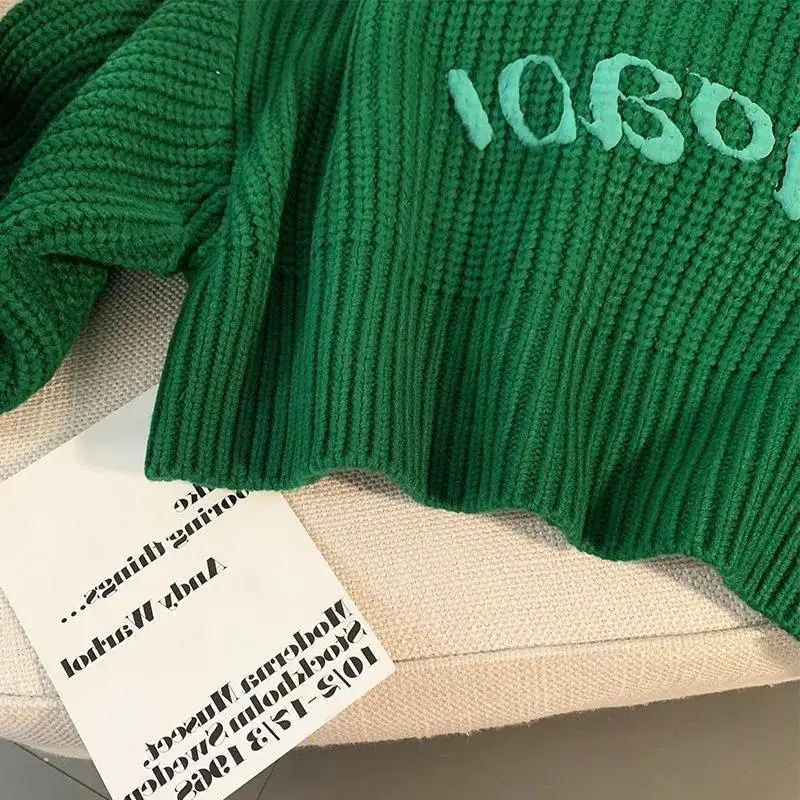 Áo Sweater Dệt Kim Tay Dài Màu Xanh Lá Thời Trang Xuân Thu Dành Cho Nữ