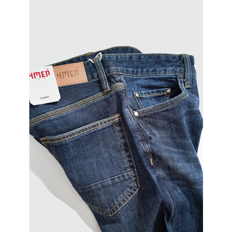 Quần jeans nam xanh trơn 4MEN QJ021 vải cao cấp co giãn, form slimfit tôn dáng | BigBuy360 - bigbuy360.vn