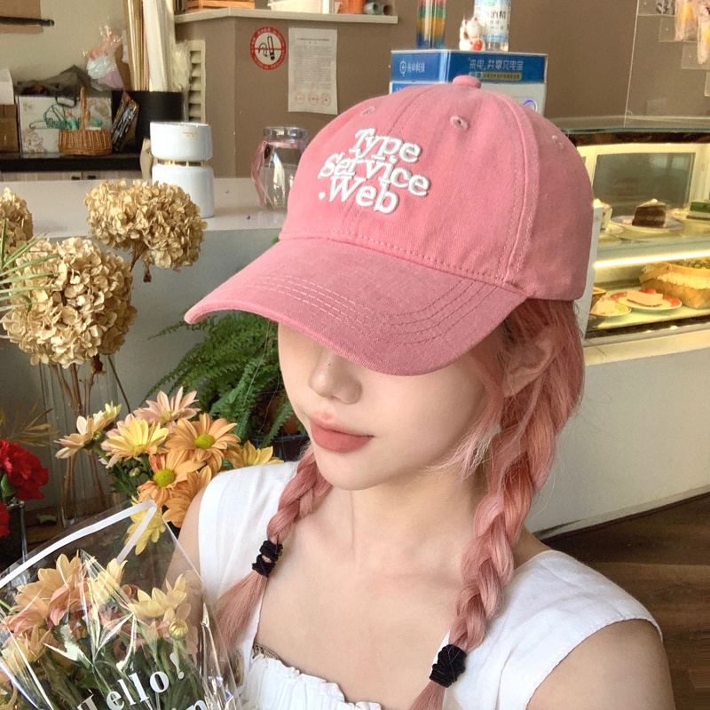 Mũ lưỡi trai thêu chữ màu hồng hoa anh đào phong cách Hàn Quốc cho nữ