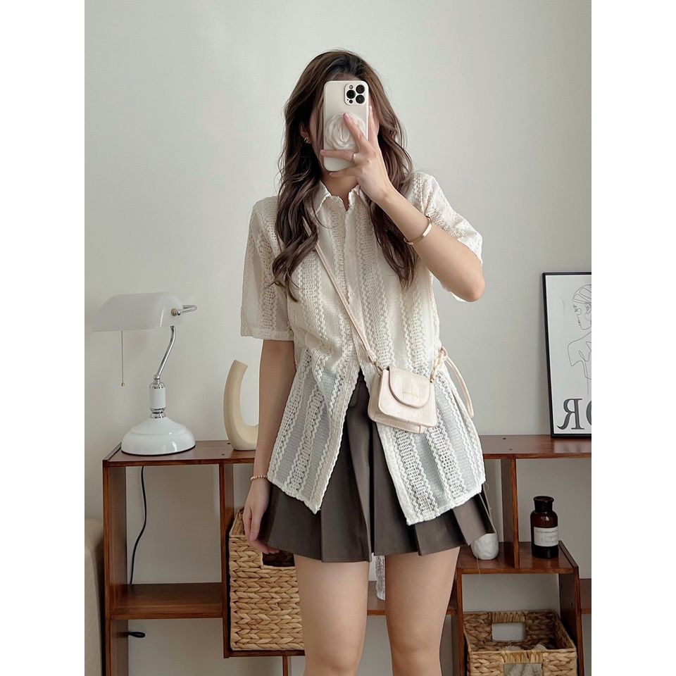 Áo sơ mi Hàn Quốc cộc tay chất vải họa tiết , áo sơ mi cộc tay vải họa tiết dày dẵn phong cách hàn quốc