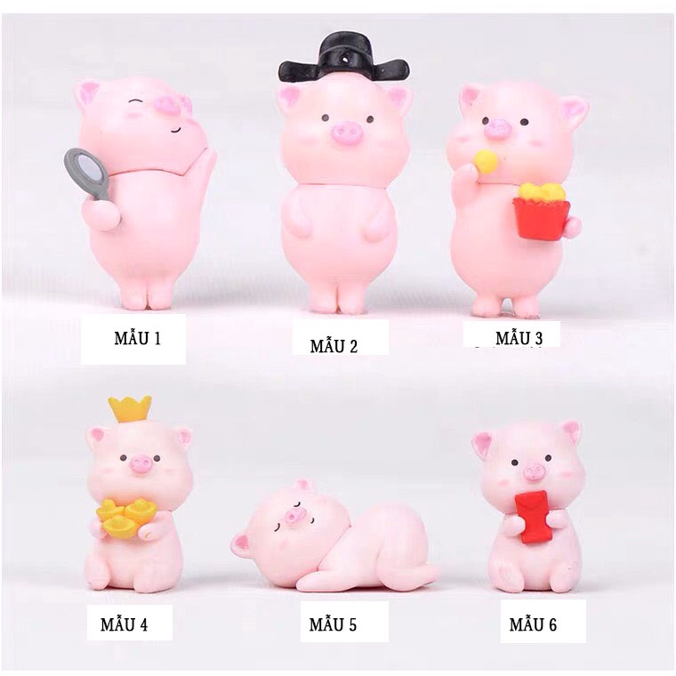 Set 6 mô hình lợn hồng heo hồng để bàn mini biểu cảm ngộ nghĩnh dễ thương trang trí góc học tập, làm việc - Rap