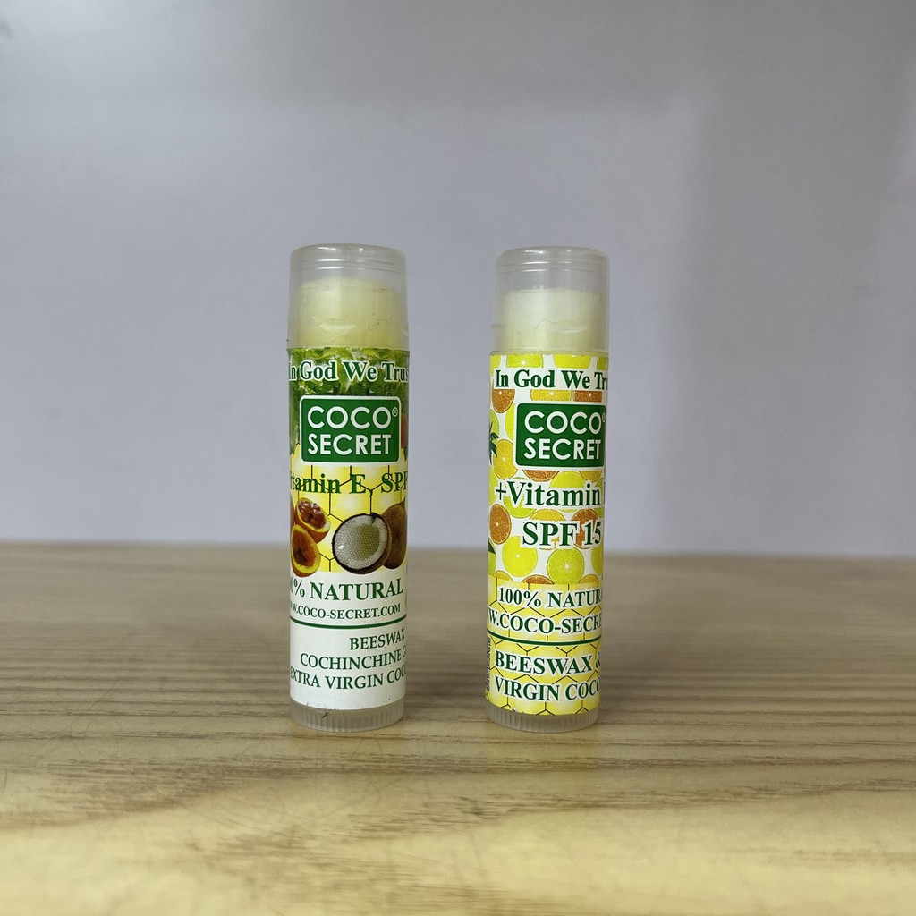 Son dưỡng môi Dầu dừa Coco-Secret với mật ong, Vitamin E, SPF 15 dưỡng môi mềm mịn, tránh khô nẻ Tinh Dầu 100 Shop