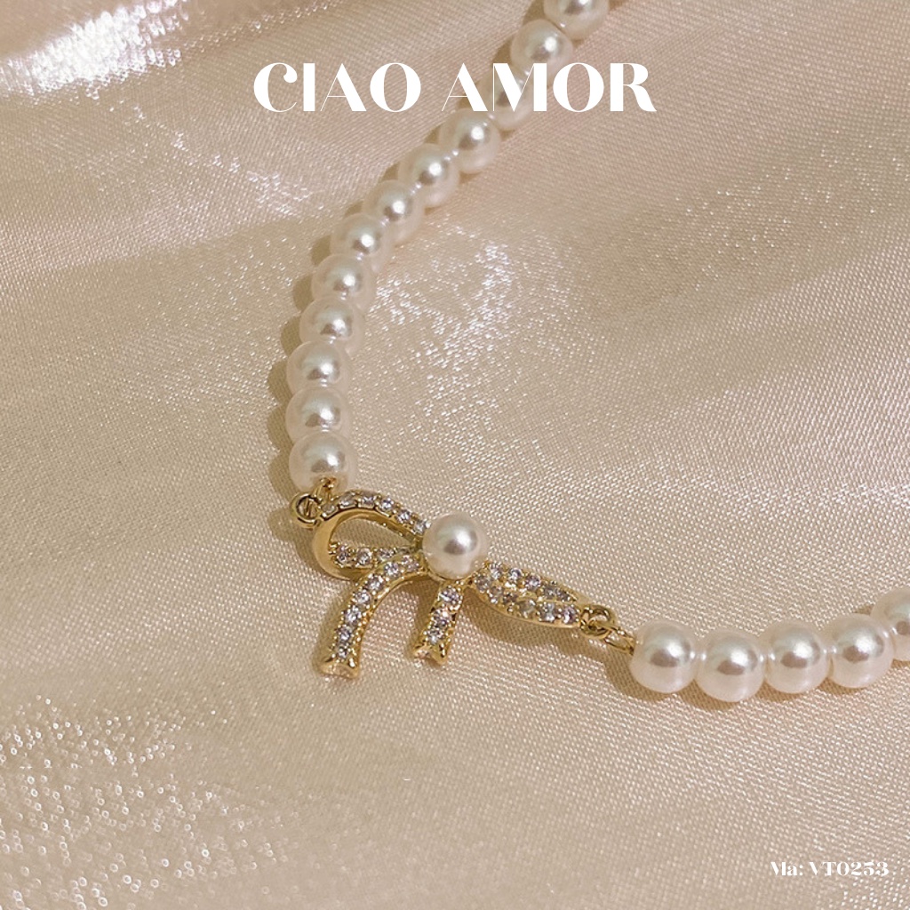 Vòng tay nữ, lắc tay ngọc đính nơ dễ thương trang sức Ciao Amor - VT0253