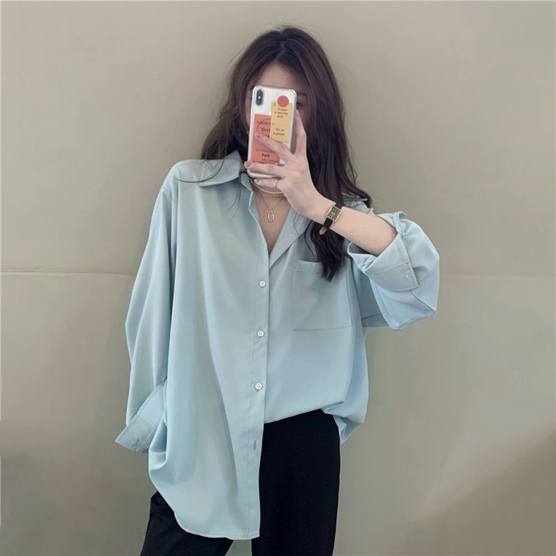 Korean version of the long single-breasted casual sunscreen plain loose shirt，cheap borong of Koreanfashion women's clothing readystock 210521