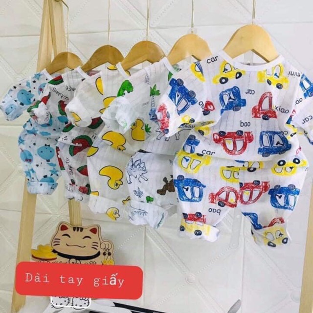 Bộ cotton giấy dài tay cài vai màu mới