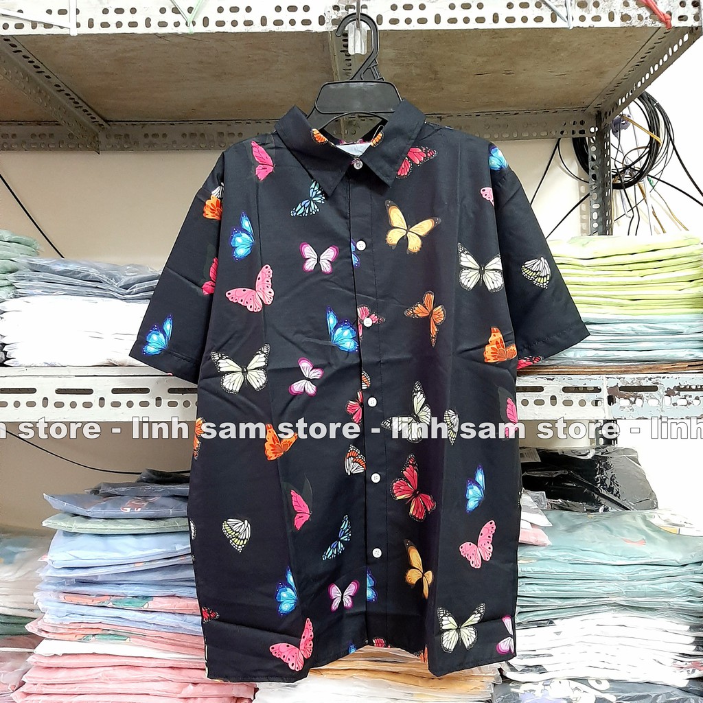 Áo SƠ MI NỮ form rộng in 3D cổ bẻ tay ngắn - lỡ dáng ulzzang freesize unisex mặc cặp, nhóm, in hình ĐÀN BƯỚM