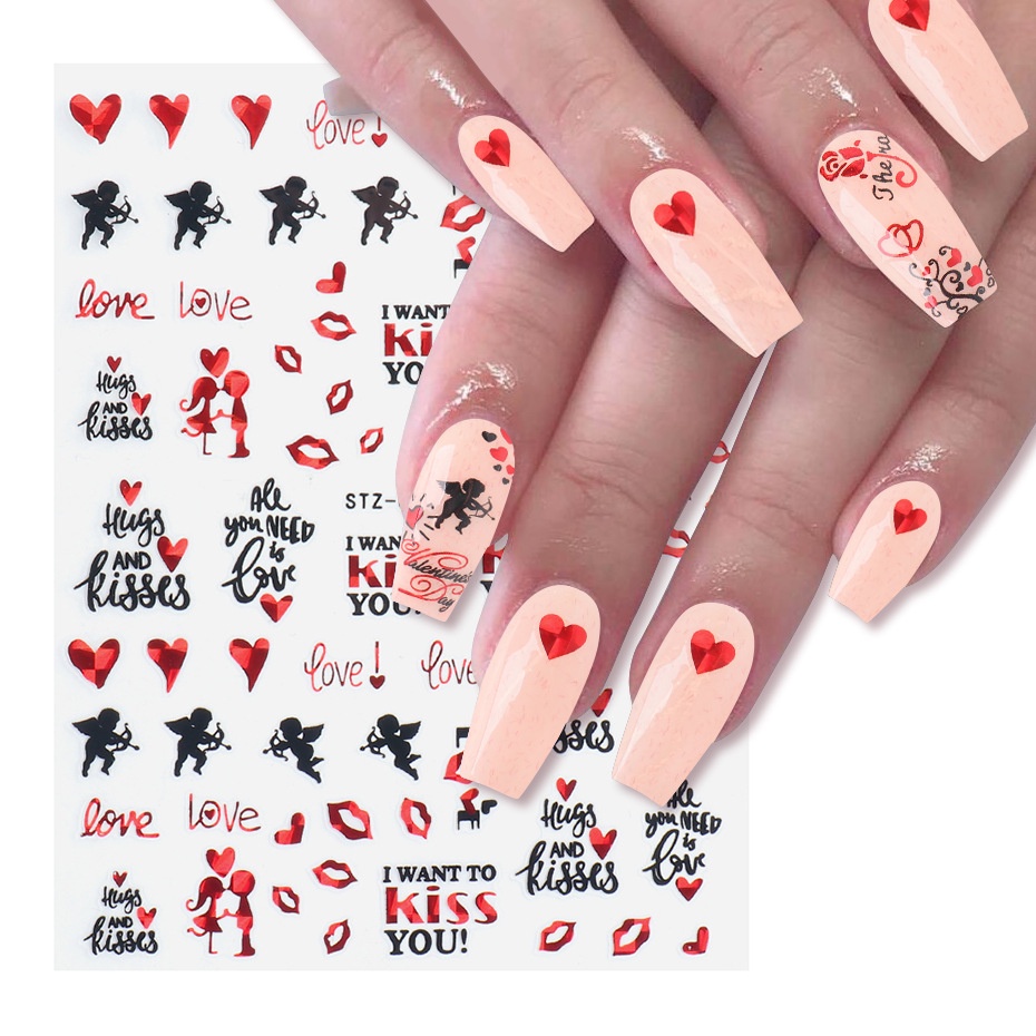 Miếng Dán Móng Tay Phong Cách Retro Phương Tây Cho Ngày Valentine