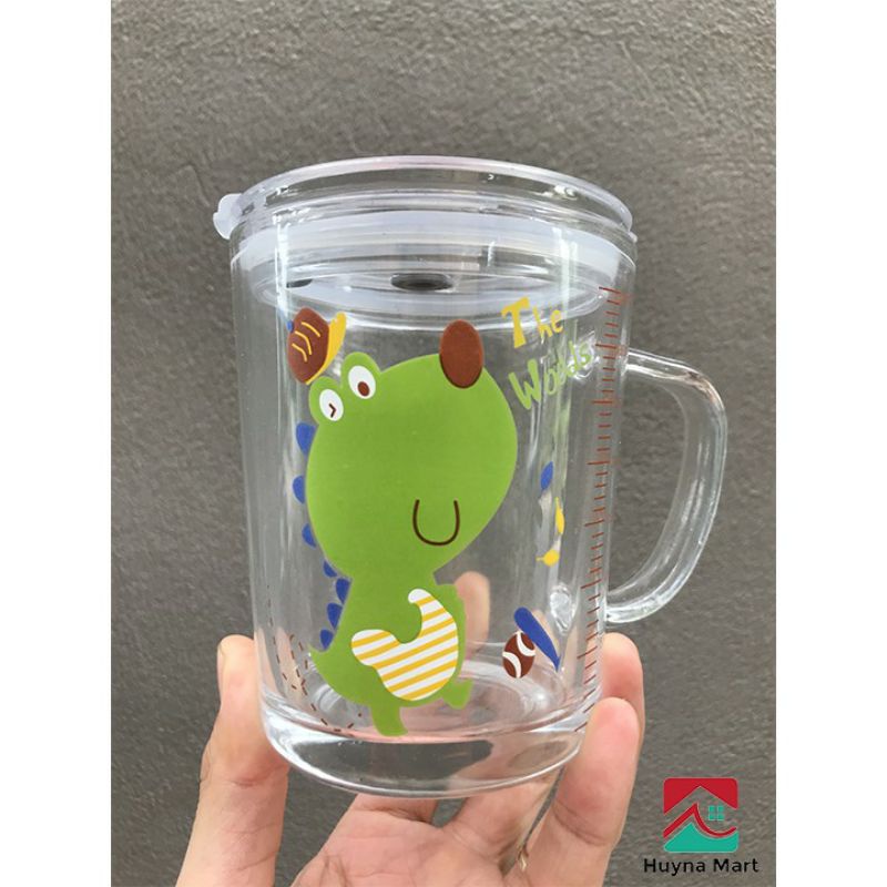 Cốc chia vạch thủy tình có nắp đậy, bình hút cho bé size 350ml
