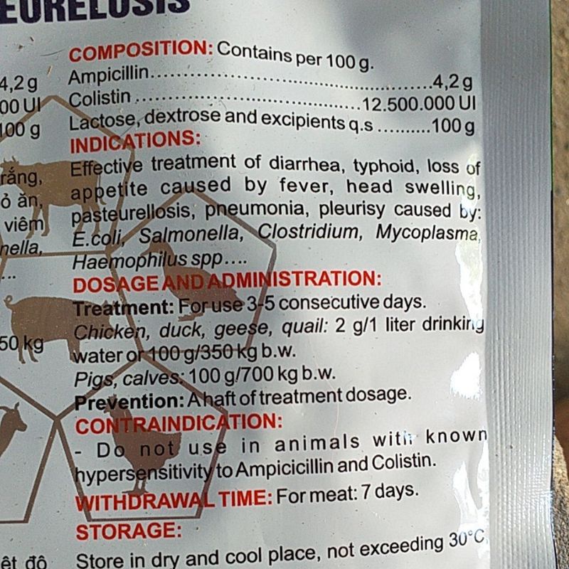 Ampicoli cho thú y đ,,i i,,ả phâ,n xanh trắng, to,,i r,ù, thú cưng chó mèo lợn gà vịt chim, gà đá, dê thỏ ngan, cút