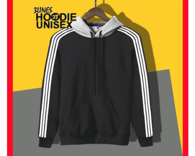 ÁO HOODIE♥️FREESHIP♥️ NỈ 3LINES PHỐI NÓN XÁM UNISEX - MÀU ĐEN | BigBuy360 - bigbuy360.vn