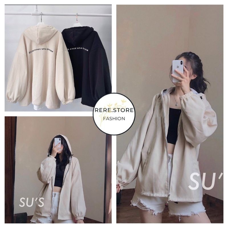 Áo Khoác Khoá Tròn Icon Bò Nữ - Rere.Store [FREESHIP] - Áo nỉ dài tay form rộng dáng suông, thiết kế đơn giản