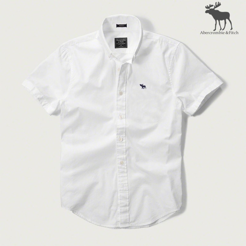 Áo Sơ Mi Oxford Tay Ngắn Màu Trơn Thoáng Khí Thời Trang Âu Mỹ AF_Abercrombie & Fitchs Cho Nam