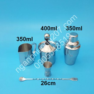 Combo 5 dụng cụ inox quầy pha chế (shaker 350ml inox)