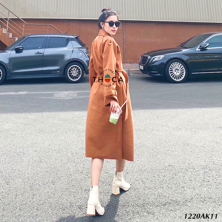 Áo khoác Hàn Quốc măng tô nữ dáng dài THOCA HOUSE hot trend cực xinh có thắt đai, dễ phối đồ | BigBuy360 - bigbuy360.vn