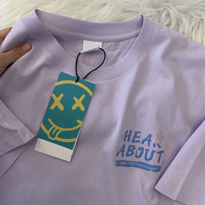 Áo Thun Ngắn Tay Dáng Rộng In Hoa Phong Cách Retro Dành Cho Nữ