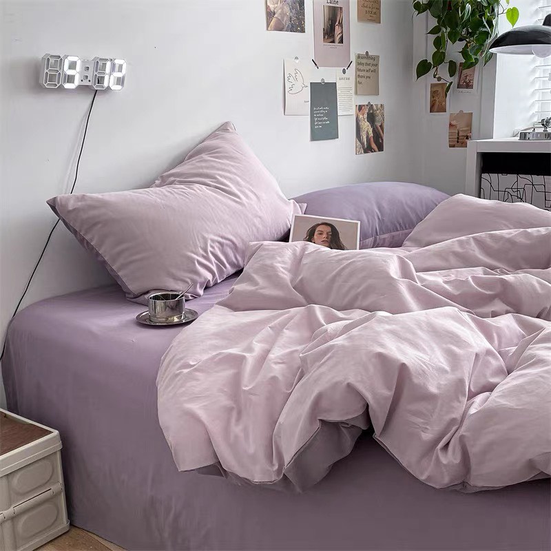 Bố chăn ga gối cotton tc DuongAnh Bedding - Mẫu notag Tím đậm mix tím nhạt.