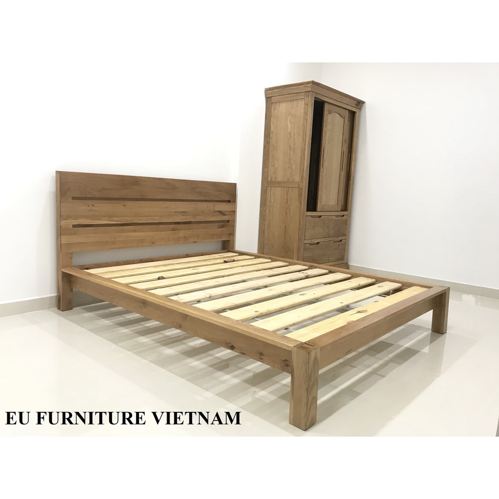Giường ngủ gỗ sồi 3 nan ngang 1m6x2m