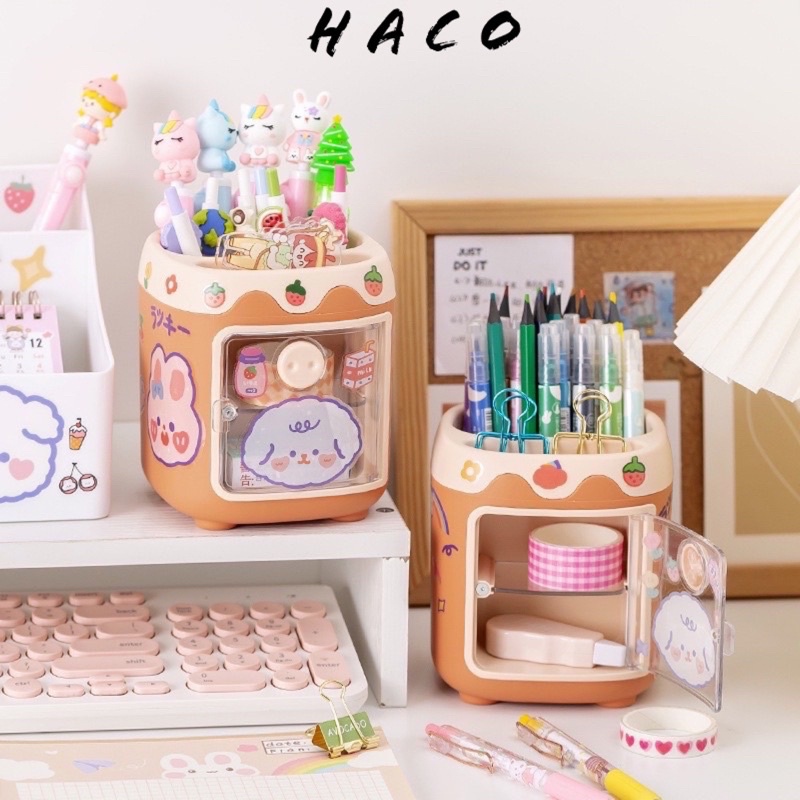 Hộp đựng bút hình heo dễ thương ống để bút nhiều ngăn trang trí văn phòng bàn học tặng kèm sticker