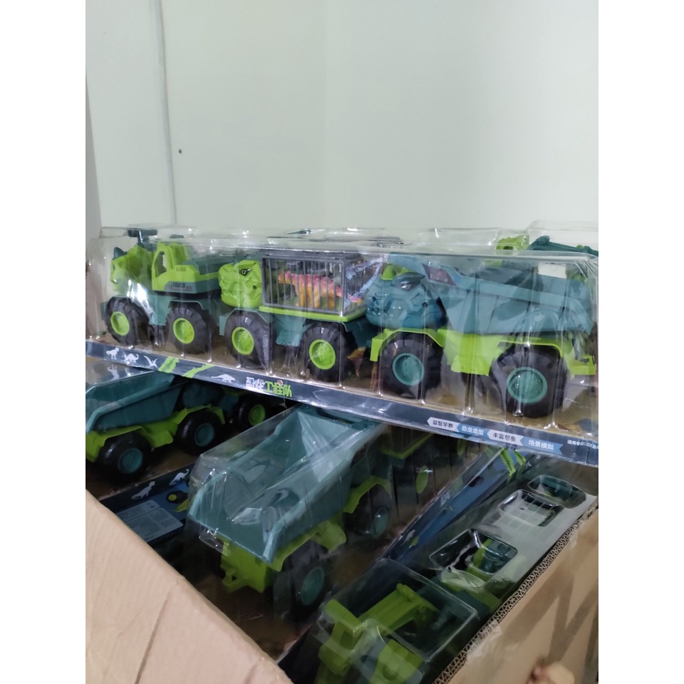 Sét 3 Xe Mô Hình Công Trình Khủng Long Siêu Ngầu Cho Bé, Ô Tô Đồ Chơi Khủng Long Cho Bé