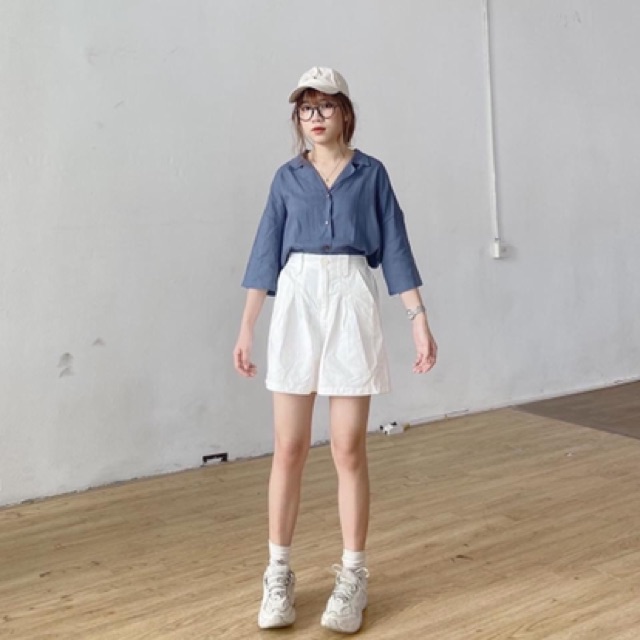 Áo Sơ mi trơn Cati Shirt items basic chất vải linen đũi tay lửng from rộng dễ phối đồ