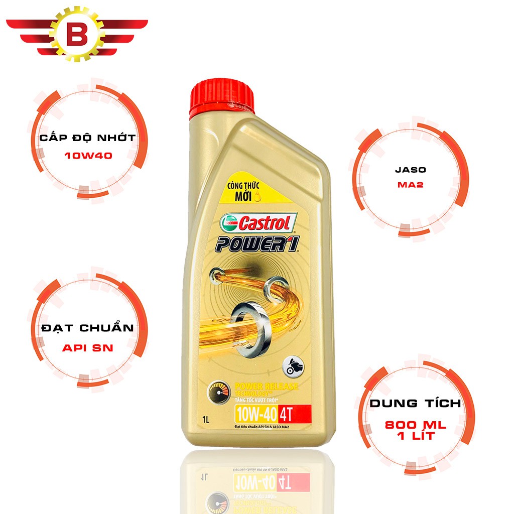 [Chính hãng] Dầu nhớt Castrol Power 1 4T- 10W40 - JASO MA2 -API SN| Dầu nhớt xe máy cao cấp dành cho xe số và xe côn tay