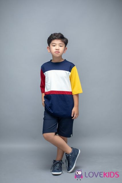 Áo thun phối tay xanh bé trai Harmony2 LK0235 - Lovekids