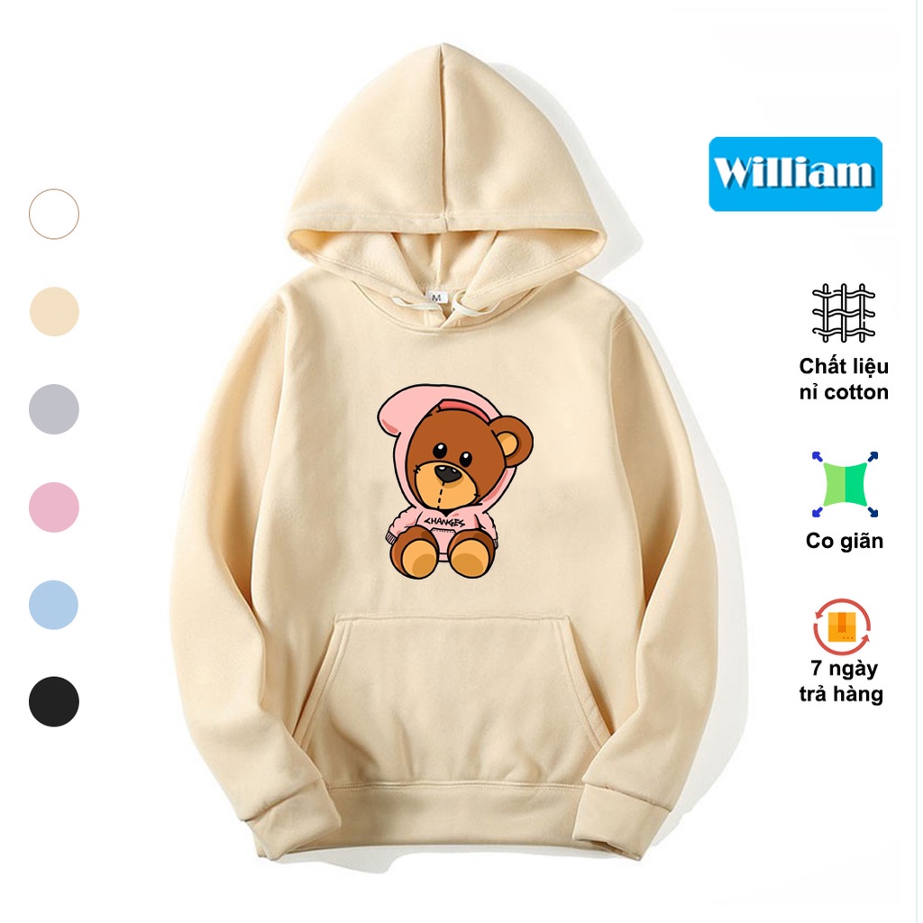 Áo hoodie nam nữ hình Gấu cực dễ thương chất nỉ bông dày dặn, in Pet cao cấp William - DS229
