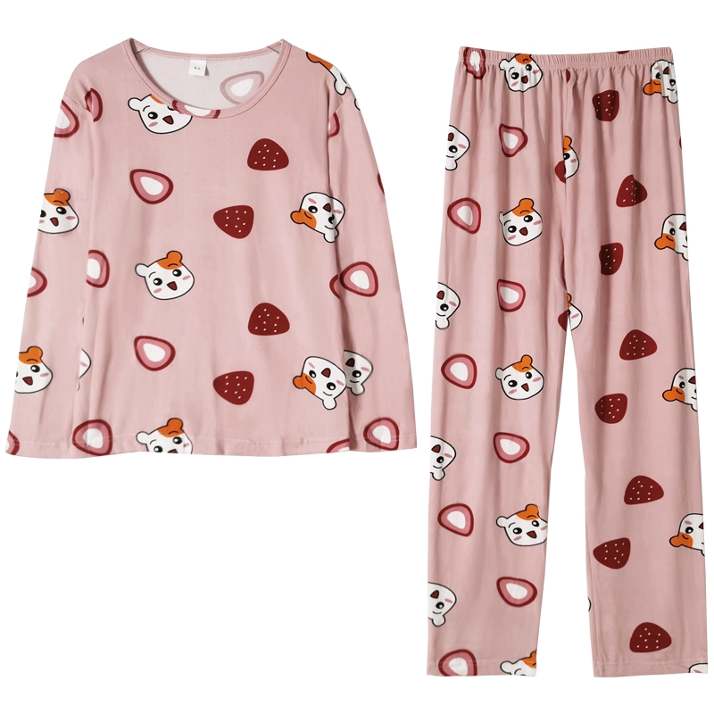 xiaohan korea Spring and Autumn loose nightwear round neck long sleeve sleepwear set cute print women Large size baju tidur | BigBuy360 - bigbuy360.vn